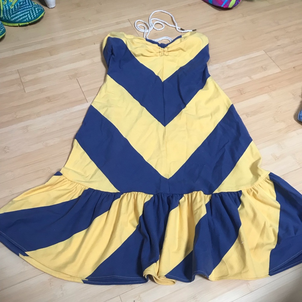 Ralph Lauren Strapless Yellow and Blue Dress